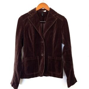 H & M Divided Womens Velvet Fitted Blazer Jacket Size 8 Brown Preppy Academia